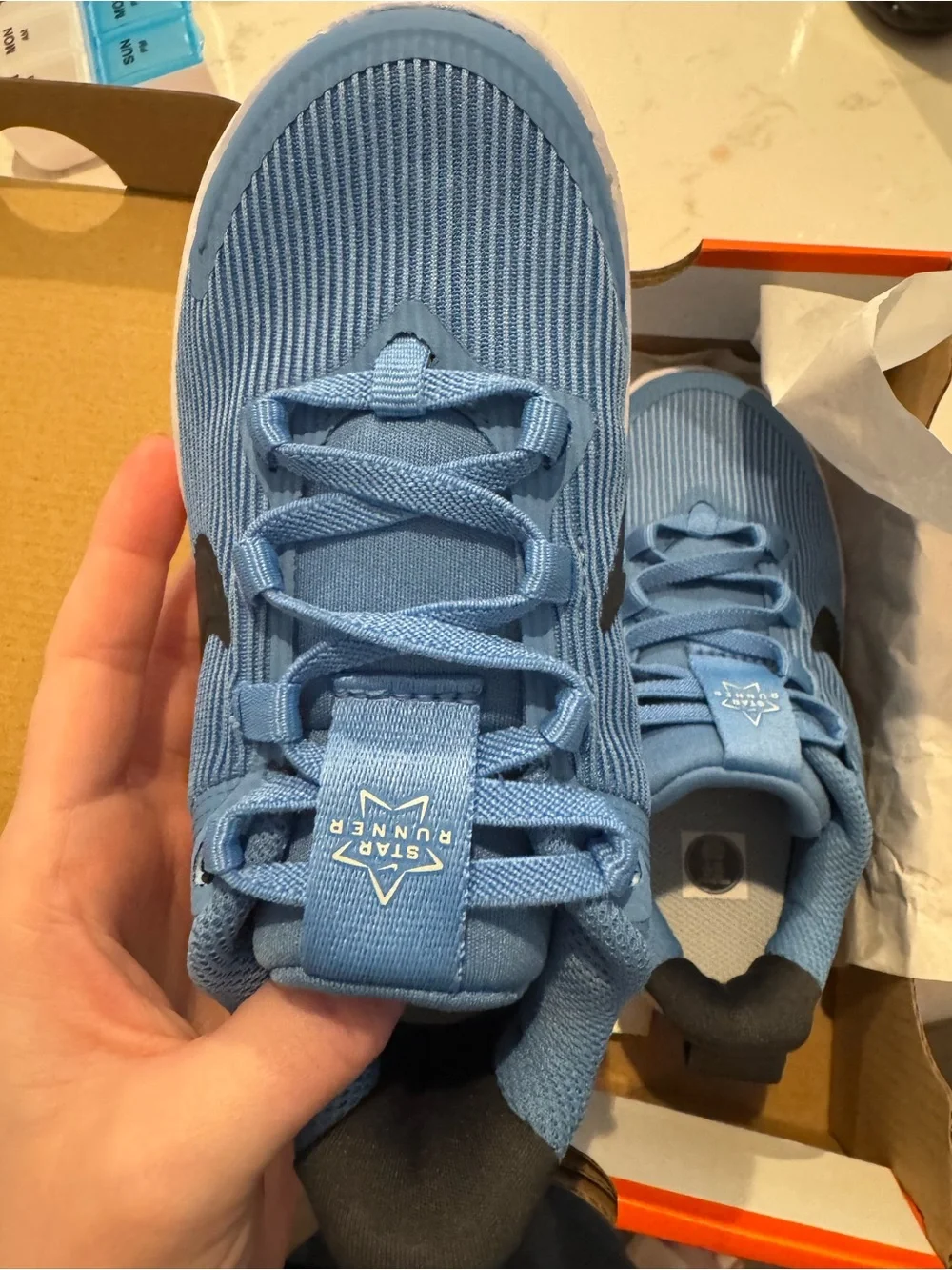 Nike Kids Light Blue Sneakers with Black Swoosh